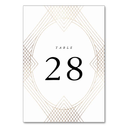 Gold White Oval Geometric Art Deco Gatsby Wedding Table Number