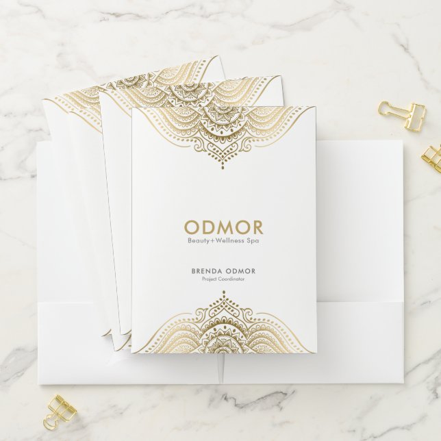 Gold White Paisley Mandala Pocket Folder (In Situ)