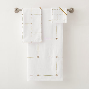 GOLD WHITE PATTERNED PANEL BATHROOM TOWEL SET