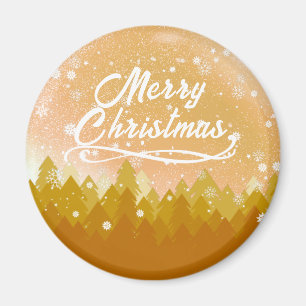 Gold White Peaceful Snow Forest Merry Christmas  Magnet