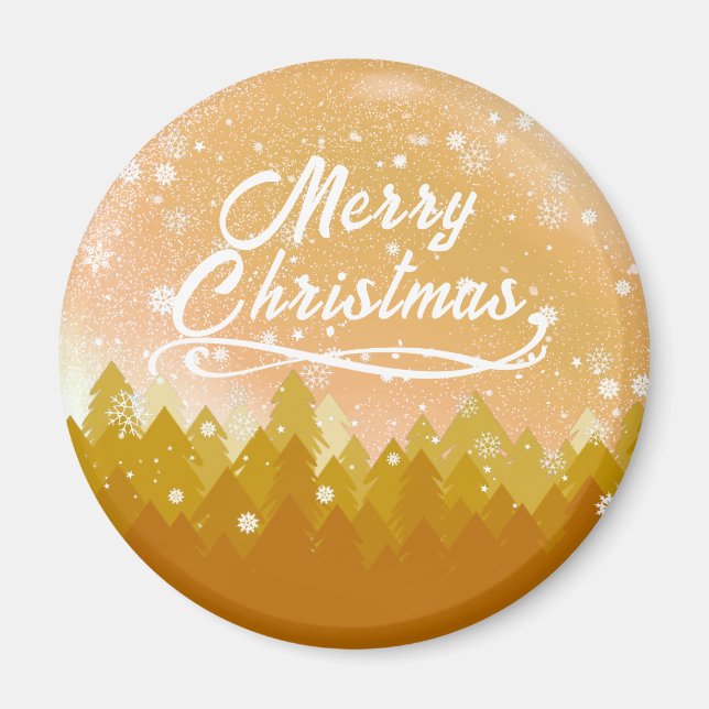 Gold White Peaceful Snow Forest Merry Christmas  Magnet (Front)