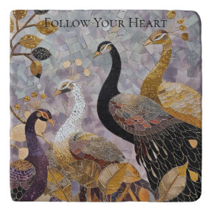 Gold White Peacocks Trivet