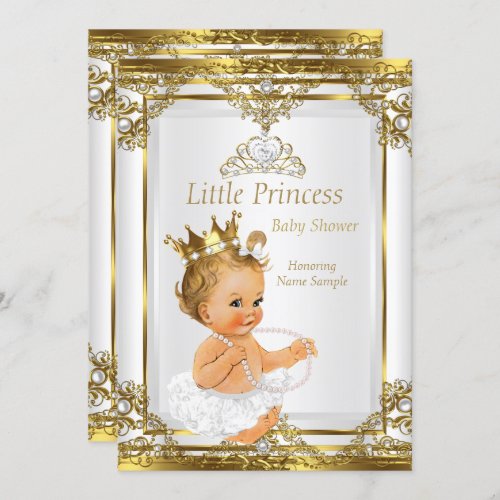 Gold White Pearl Princess Baby Shower Blonde Baby Invitation