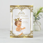 Gold White Pearl Princess Baby Shower Brunette Invitation (Standing Front)