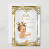 Gold White Pearl Princess Baby Shower Brunette Invitation (Front)