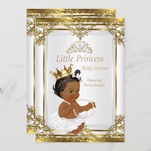 Gold White Pearl Princess Baby Shower Ethnic Invitation
