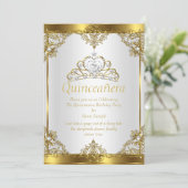 Gold White Pearl Princess Quinceanera Party Invitation (Standing Front)