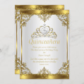 Gold White Pearl Princess Quinceanera Party Invitation (Front/Back)