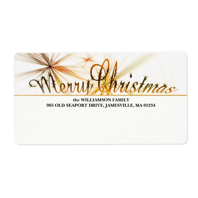 Gold & White Personalized Christmas Shipping Label (Front)
