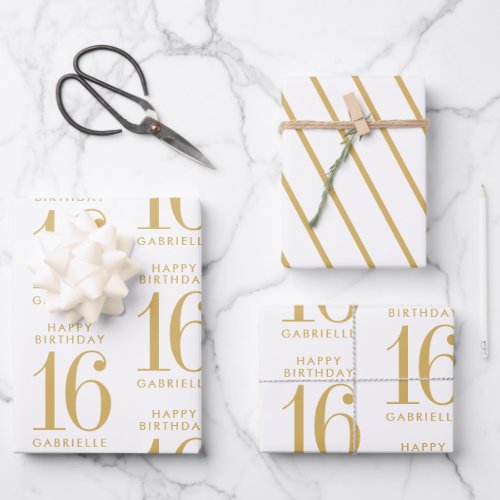 Gold White Personalized Custom Age  Wrapping Paper Sheets