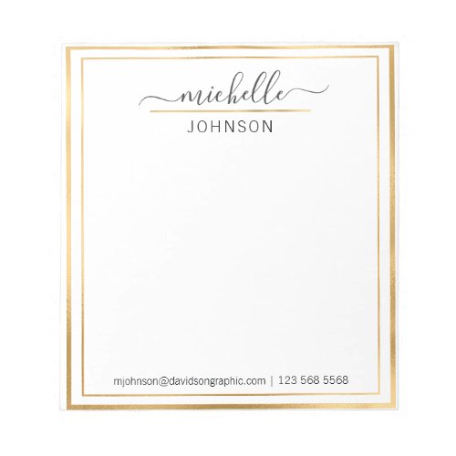 Gold White Personalized Name  From The Desk Of  Notepad