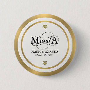 Gold White Personalized Wedding Monogram Button