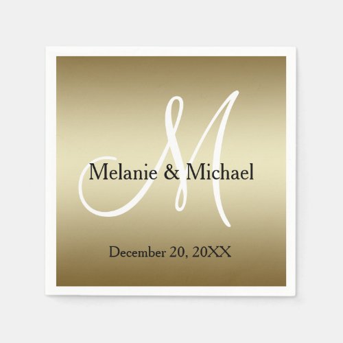 Gold White Personalized Wedding Paper Napkins