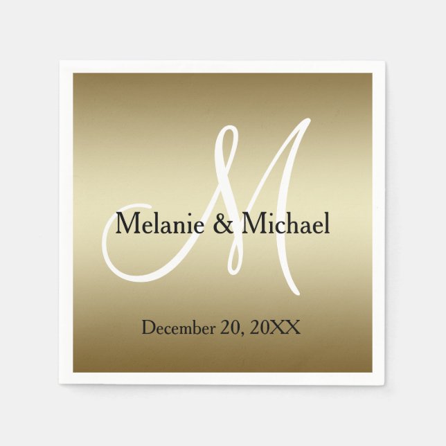 Gold White Personalized Wedding Paper Napkins (Front)