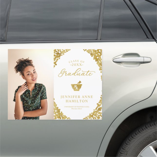 Gold White Pharmacy School Graduation Photo Car Magnet (In Situ)
