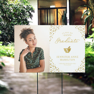 Gold White Pharmacy School Graduation Photo Sign