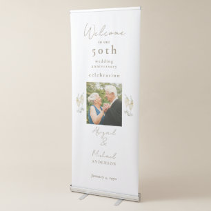 Gold & White Photo 50th Anniversary Welcome  Retractable Banner