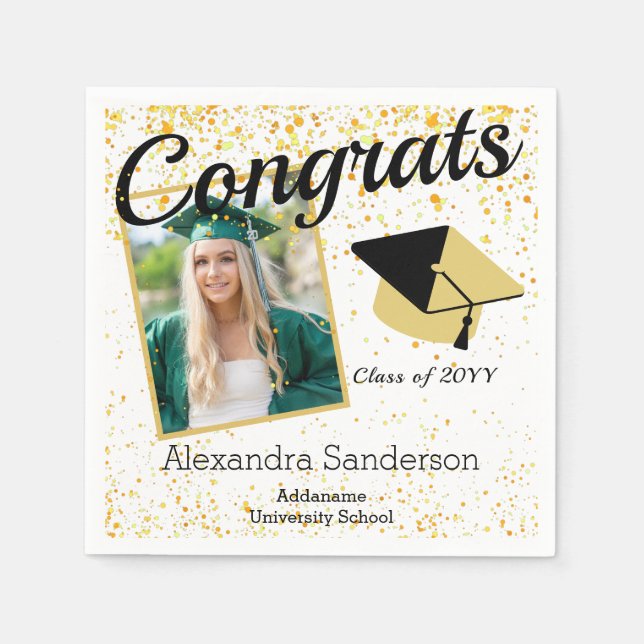 Gold White  Photo graduation class of 2022 Napkins (Front)