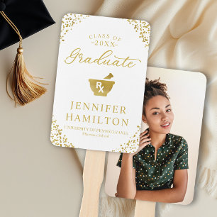 Gold White Photo Pharmacy School Graduation Hand Fan