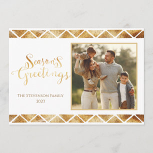Gold White Photo Seasons Greetings Holiday Card