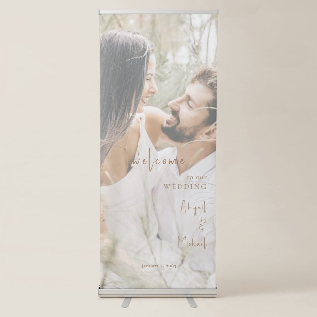 Gold & White Photo Wedding II Retractable Banner (Front)