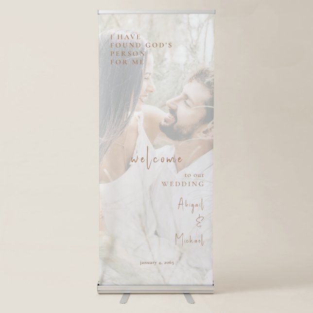 Gold & White Photo Wedding Retractable Banner (Front)