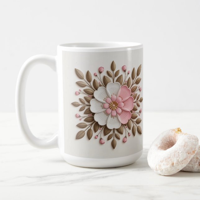 Gold White Pink Classic White Mug (With Donut)