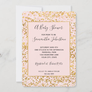Gold White Pink Confetti Baby Shower Invitation