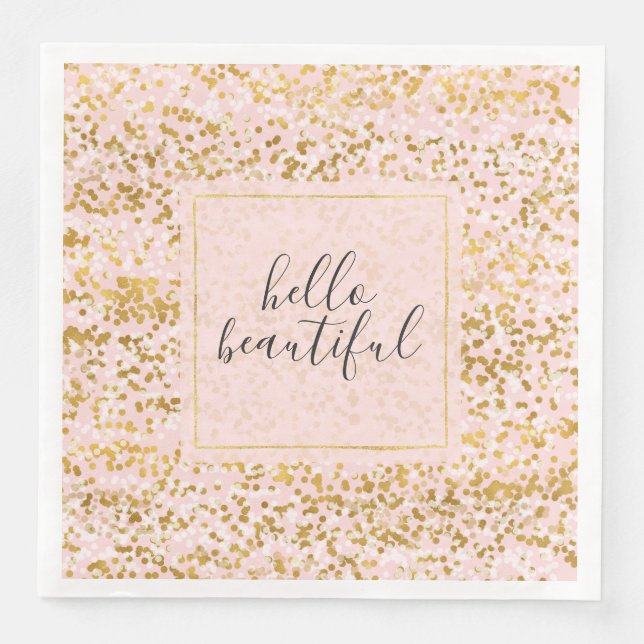 Gold White Pink Confetti Paper Dinner Napkins (Front)
