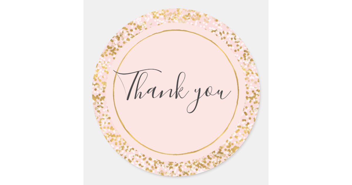 Gold White Pink Confetti Thank you Classic Round Sticker | Zazzle