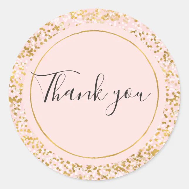 Gold White Pink Confetti Thank you Classic Round Sticker | Zazzle