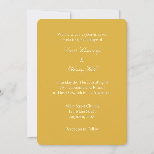 Gold White Plain Simple Wedding Invitation (Front)