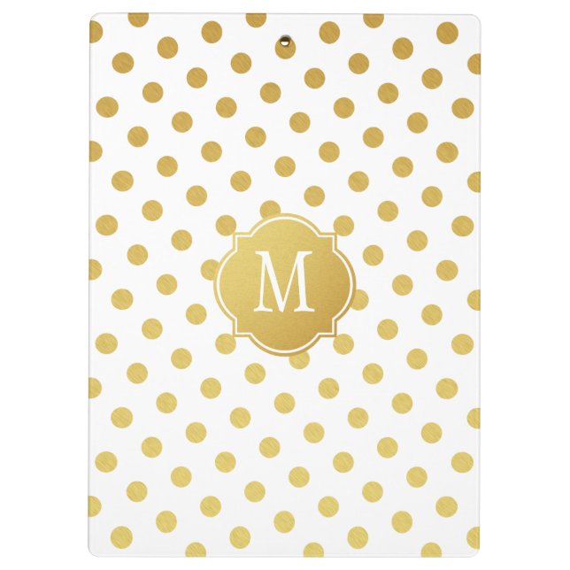 Gold & White Polka Dot Monogram Clipboard (Back)