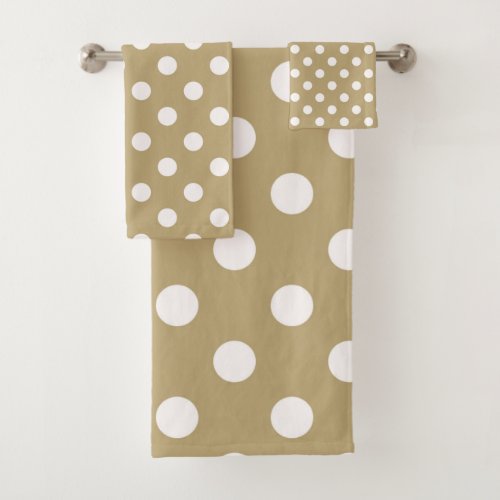 Gold  White Polka Dots Dot Bath Towel Set