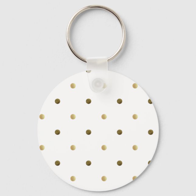 Gold White Polka Dots Golden Dots on White Keychain (Front)