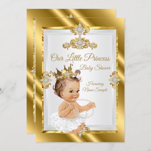 Gold White Princess Baby Shower Brunette Invitation