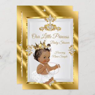 Gold White Princess Baby Shower Ethnic Invitation
