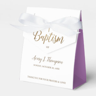 Gold White Purple Baptism Cross Thank You Favor Boxes