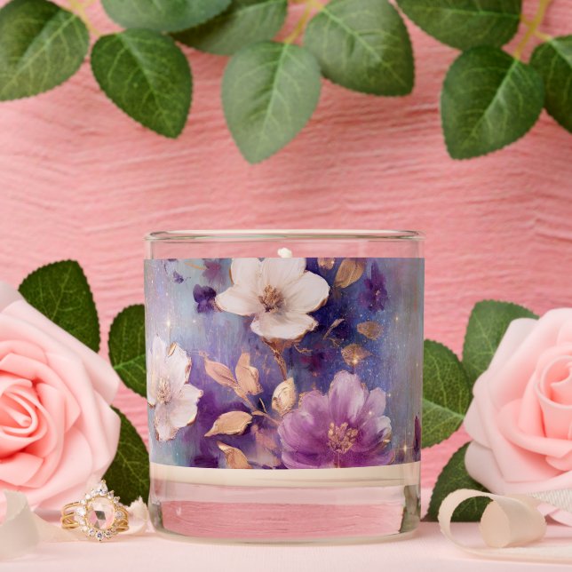 Gold White Purple Floral Scented Candle (Wedding)