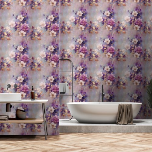 Gold White Purple Floral Wallpaper