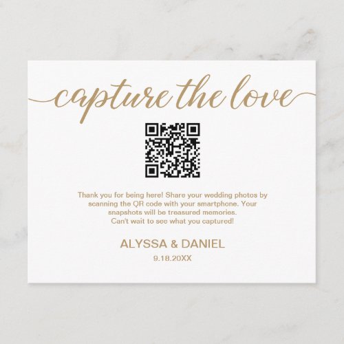 Gold white QR code wedding photo sharing Enclosure Card