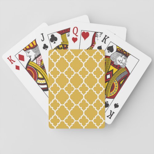 Gold White Quatrefoil Moroccan Pattern Poker Cards