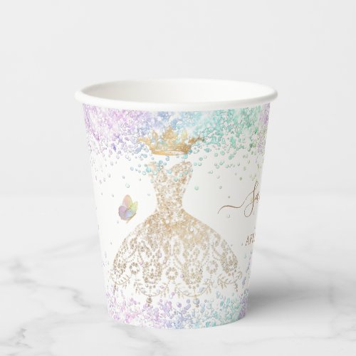 Gold White Quinceanera Dress Pastel Butterflies Pa Paper Cups