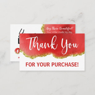Gold White Red Glitter Agate Thank You Order Business Card