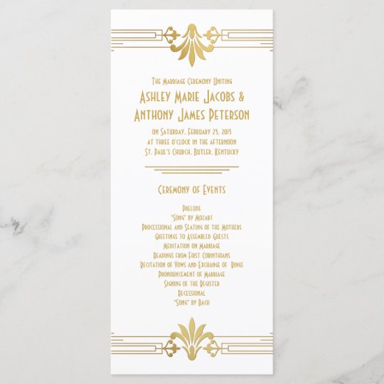 Gold White Roaring 20s Art Deco Wedding Program Zazzle Com