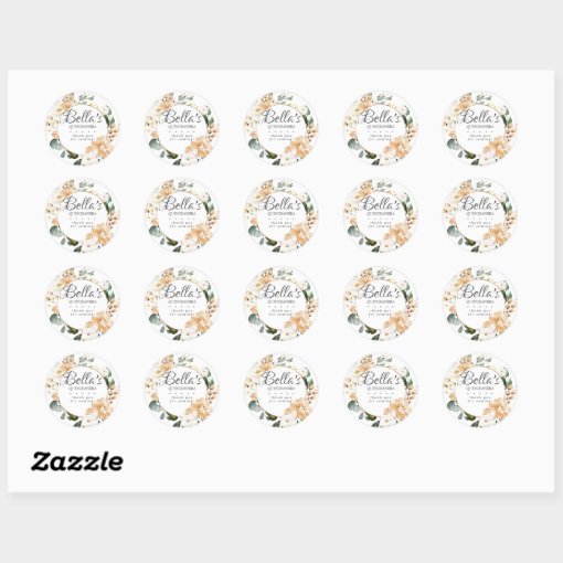 Gold White Rose Floral Quinceanera Thank You Classic Round Sticker | Zazzle