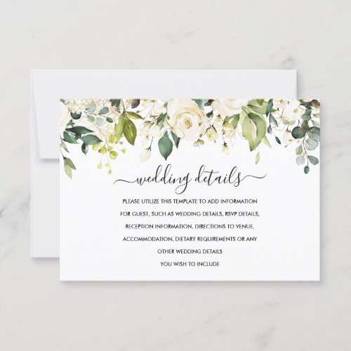 Gold White Rose Wedding Details RSVP Card
