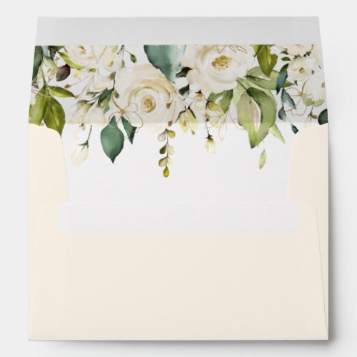 Gold White Rose Wedding Envelope