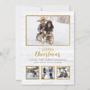 Gold White Rustic Wood Photo Christmas