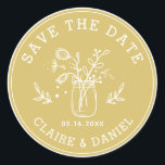 Gold & White Save the Date Mason Jar Flowers  Classic Round Sticker<br><div class="desc">Create Your Own Wedding Save the Date Round Sticker. For more advanced customization of this design,  Please click the "Customize" button above!</div>